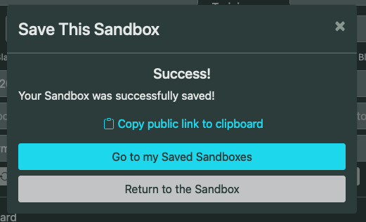 Successfully saving a Sandbox