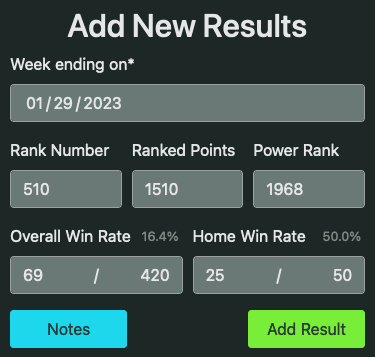 Add New Ranked Battle Result Form